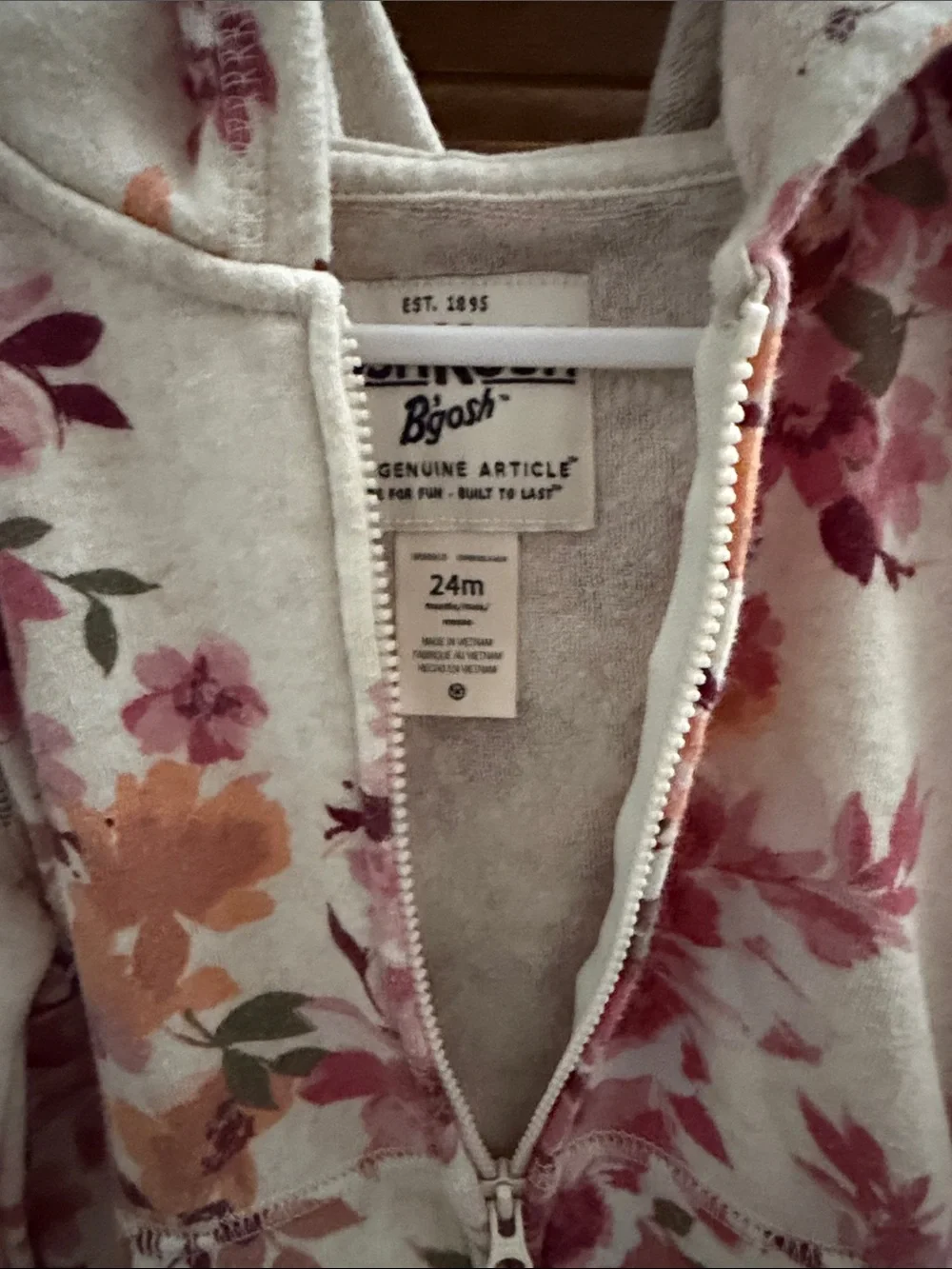 Gymboree Cream Hoodie Jacket with Pink & Orange Floral Print